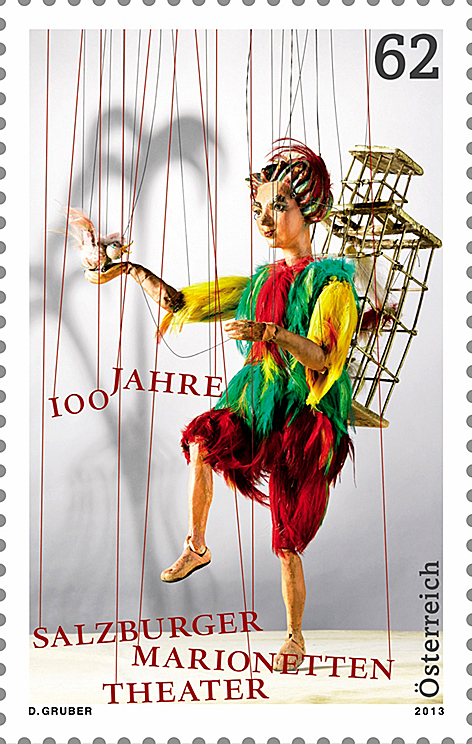 Papageno Briefmarke aus der Zauberflöte - 100 Jahre Marionettentheater Salzburg