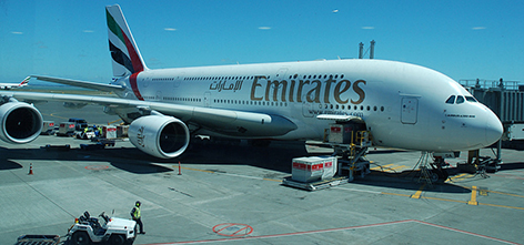 Airbus A 380 von Emirates Airlines in Auckland Neuseeland
