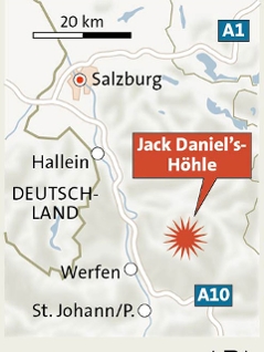 Grafik zur Lokalisierung der Jack Daniels Höhle im Salzburger Tennengebirge