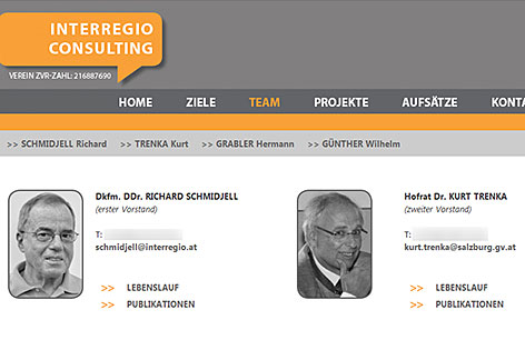 Internetseite der Interregio Consulting mit Kurt Trenka, Leiter der Naturschutzabteilung des Landes Salzburg