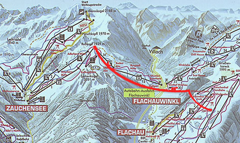 Skizze neue Seilbahn zwischen Flachau und Zauchensee