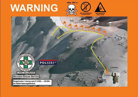 Warntafel der Bergrettung Bad Gastein im Bereich Keuchenscharte Höhkartal