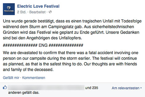 Facebook-Posting des Electronic Love Festivals