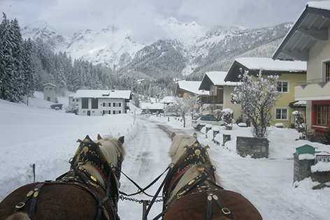 Pferdeschlittenfahrt mit Blick auf das Tennengebirge