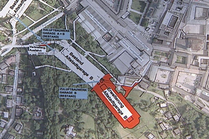 Plan zur Erweiterung der Mönchsberggarage (Altstadtgarage) in der Stadt Salzburg