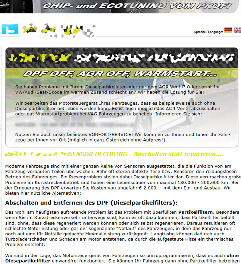 Diesel Partikelfilter Ausbau Website illegal