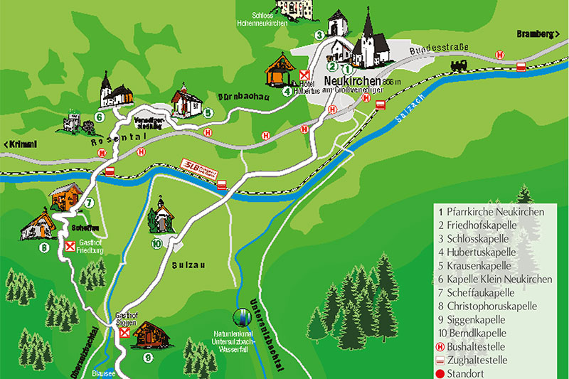 Übersichtskarte des Kapellenwegs bei Neukirchen am Großvenediger