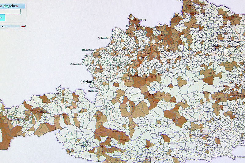 Karte mit Radon Belastung in Österreich