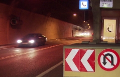 Wendeverbotsschild in einröhrigem Straßentunnel
