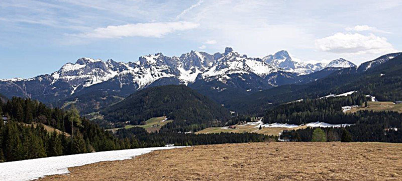 Panoramablick vom Oberschober in Richtung Bischofsmütze und Torstein, Dreiländerblick
